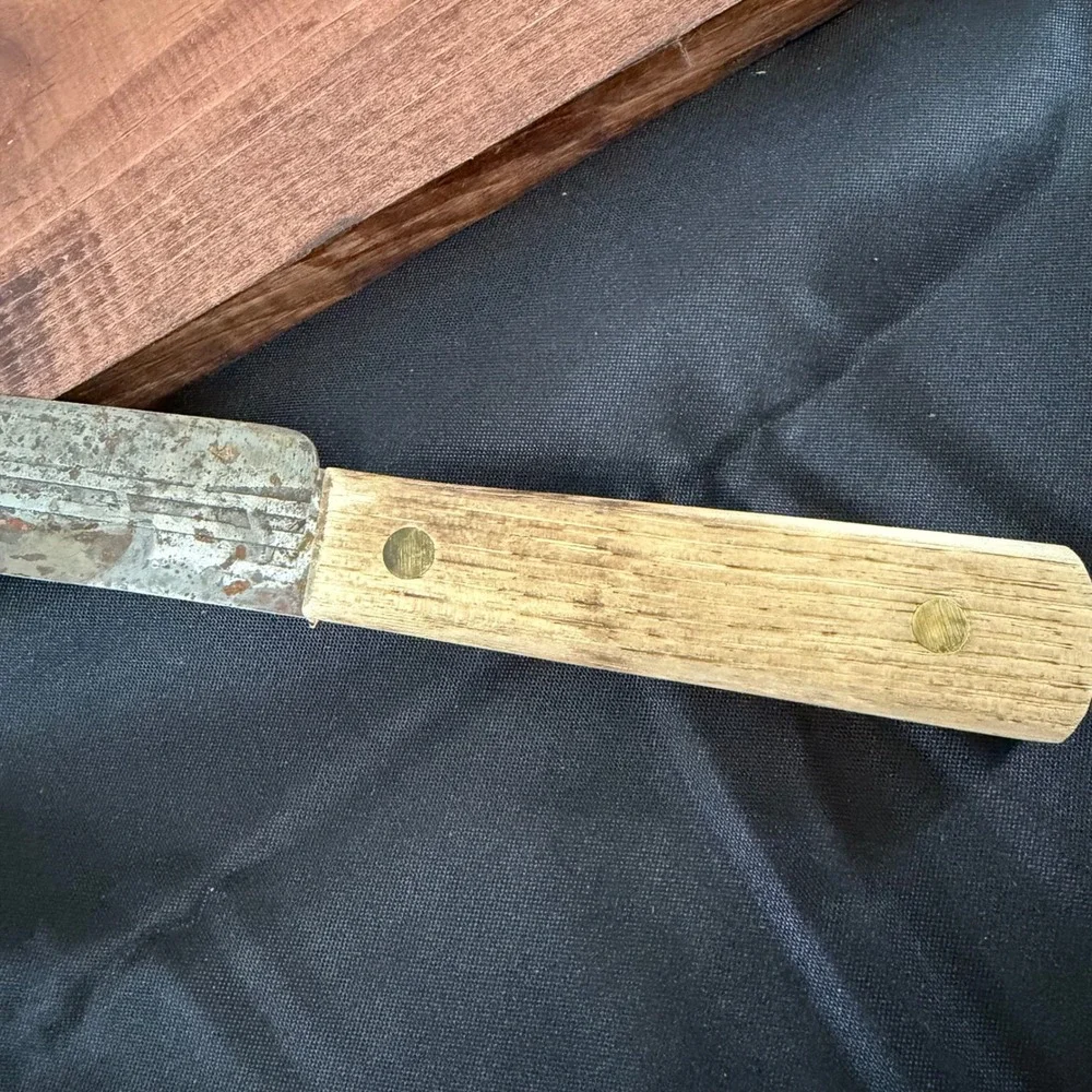 Old Hickory Tru-Edge Butcher Knife Carbon Steel Wood Handle Made in USA Vintage